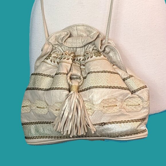 Viva Bags of California Vintage Metallic Gold Faux Leather Purse Preowned - Picture 1 of 10